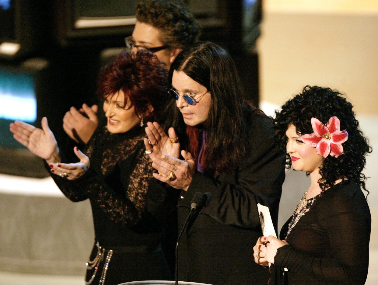 The Osbournes left to right, Jack, Sharon, Ozzy, and Kelly, presenters at the 54th Emmy Awards at the Shrine Auditorium. The family has long made headlines for a string of controversies, including Kelly's recent comments about Ozempic.