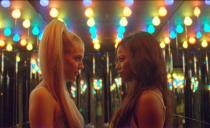 This image released by A24 shows, Riley Keough, left, and Taylour Paige in a scene from "Zola." (A24 via AP)