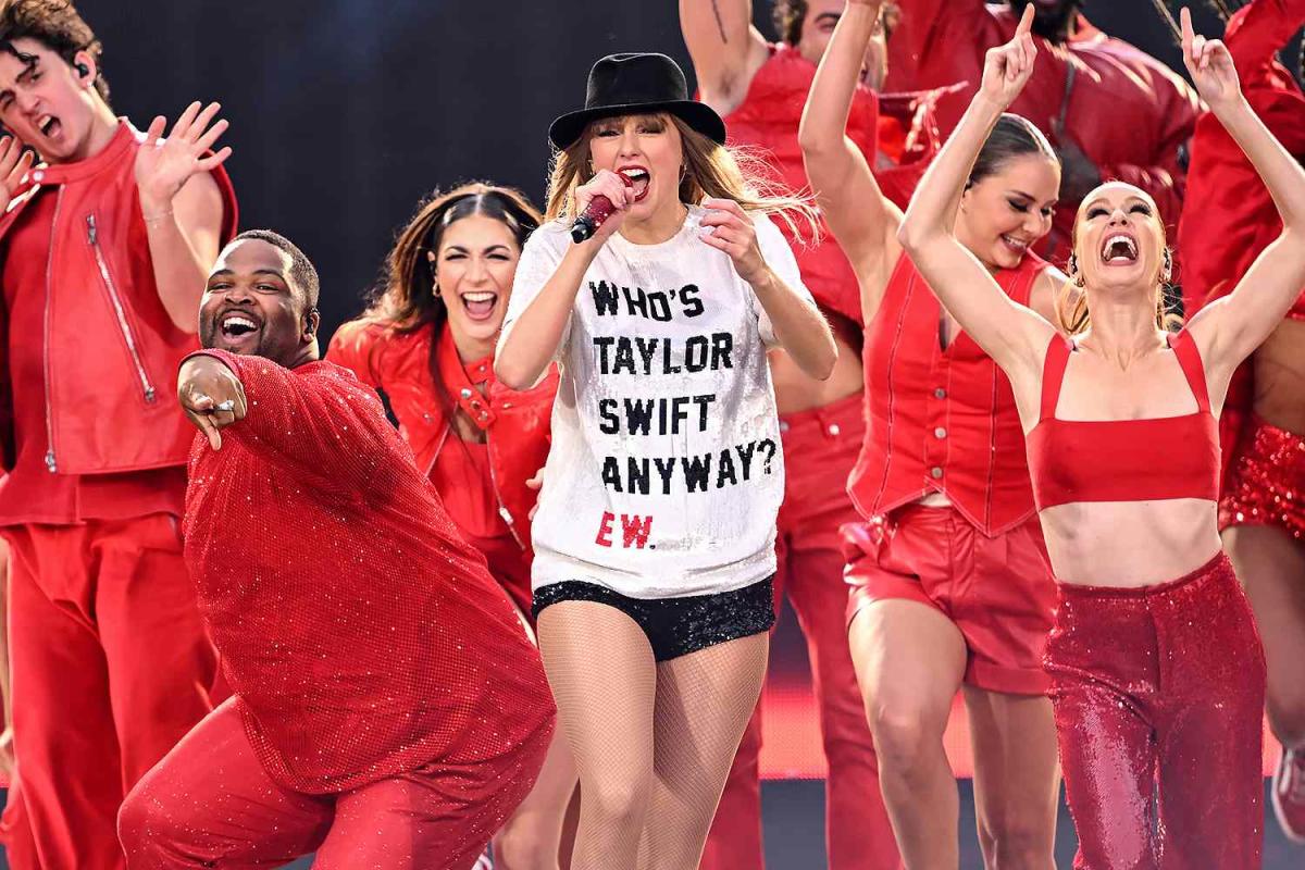 Hear Taylor Swift’s dancer change his usual “We’re never getting back together” greeting for the 100th Eras show