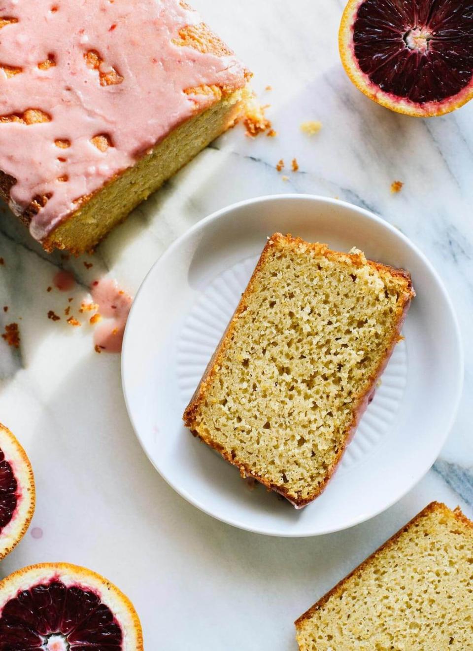 spring cake recipes citrus olive oil cake slice on plate