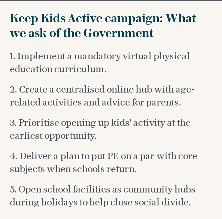 Keep Kids Active campaign: What we ask of the Government