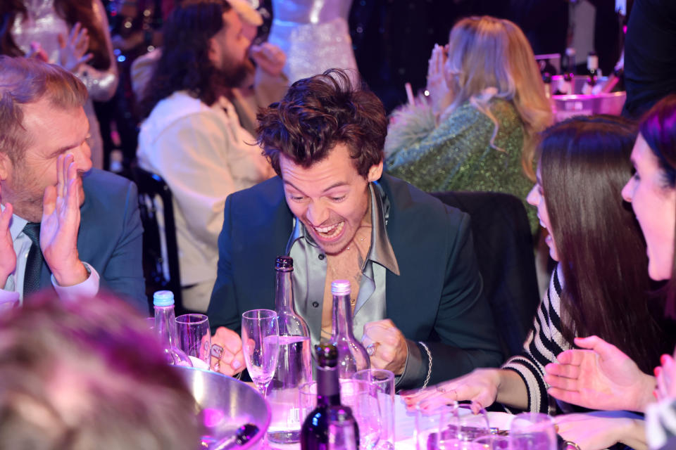 LONDON, ENGLAND - FEBRUARY 11: EDITORIAL USE ONLY Harry Styles wins the award for Song of the Year during The BRIT Awards 2023 at The O2 Arena on February 11, 2023 in London, England. (Photo by JMEnternational/Getty Images)