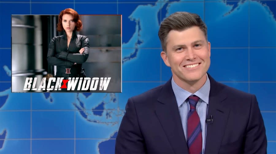 Colin Jost Reads Michael Che’s ‘SNL’ Diss About Scarlett Johansson Movies: ‘I’m Kidding, Honey’ 