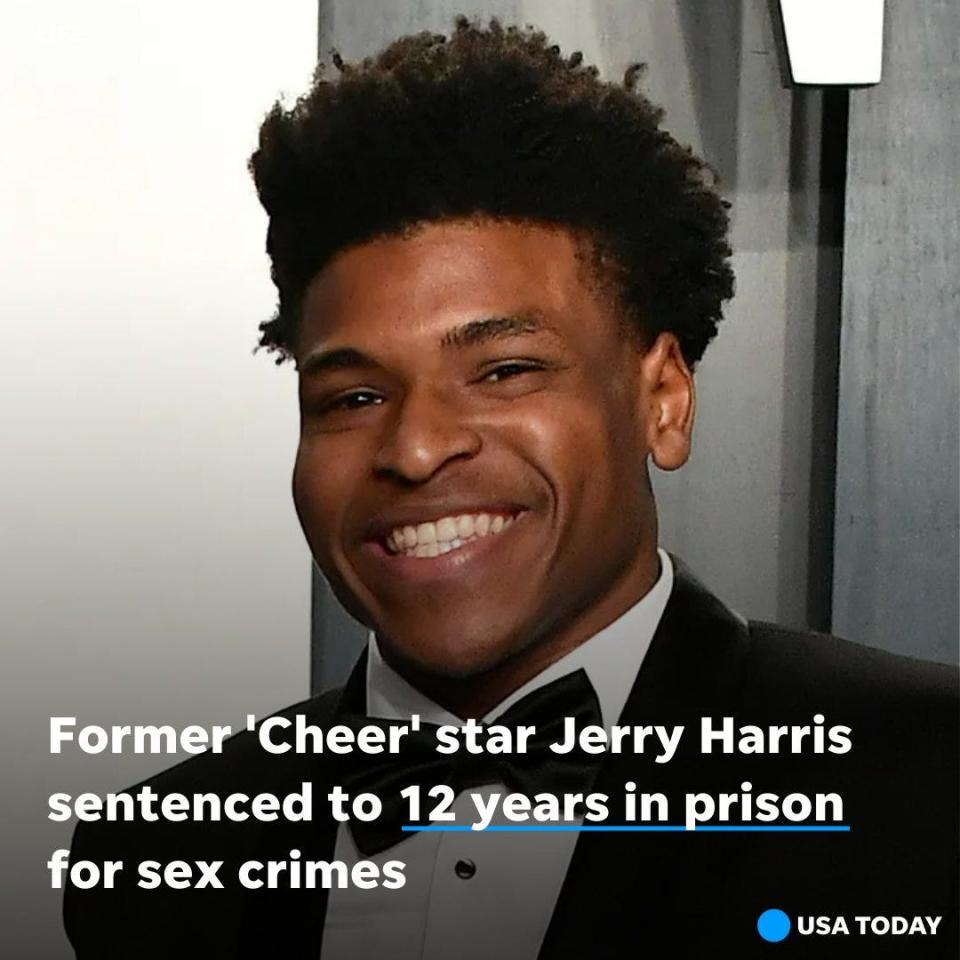 Jerry Harris, former star of the Netflix docuseries "Cheer," was sentenced Wednesday to 12 years in federal prison for soliciting sex from minors and pressuring young boys to send him nude photos and videos.