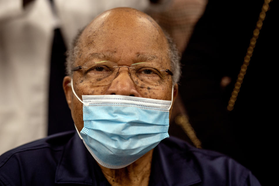 Former Health and Human Services Secretary Louis Sullivan is shown after receiving his COVID-19 vaccination on Tuesday, Jan. 5, 2021, at the Morehouse School of Medicine in Atlanta. Sullivan, baseball great Hank Aaron and others received their vaccinations in an effort to highlight the importance of getting vaccinated for Black Americans who might be hesistant to do so. (AP Photo/Ron Harris)