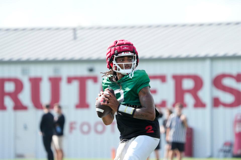Rutgers quarterback, Gavin Wimsatt, is shown at practice, at the Marco Battaglia Practice Complex, in Piscataway. Thursday, August 17, 2023
