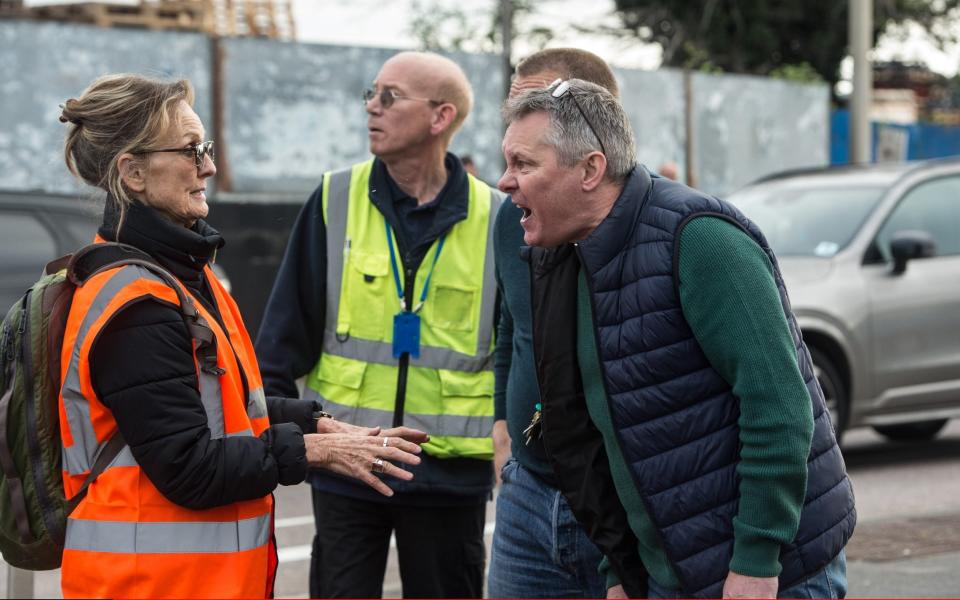 An angry motorist remonstrates with activists from Insulate Britain - Guy Smallman/Getty Images