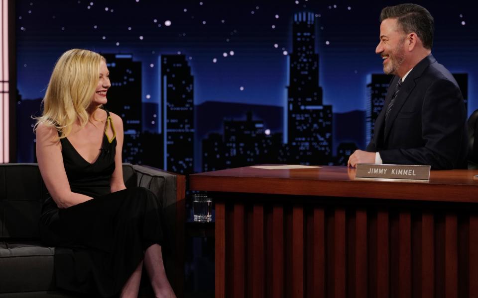 Kirsten Dunst, at left, and Jimmy Kimmel on "Jimmy Kimmel Live" on April 4.