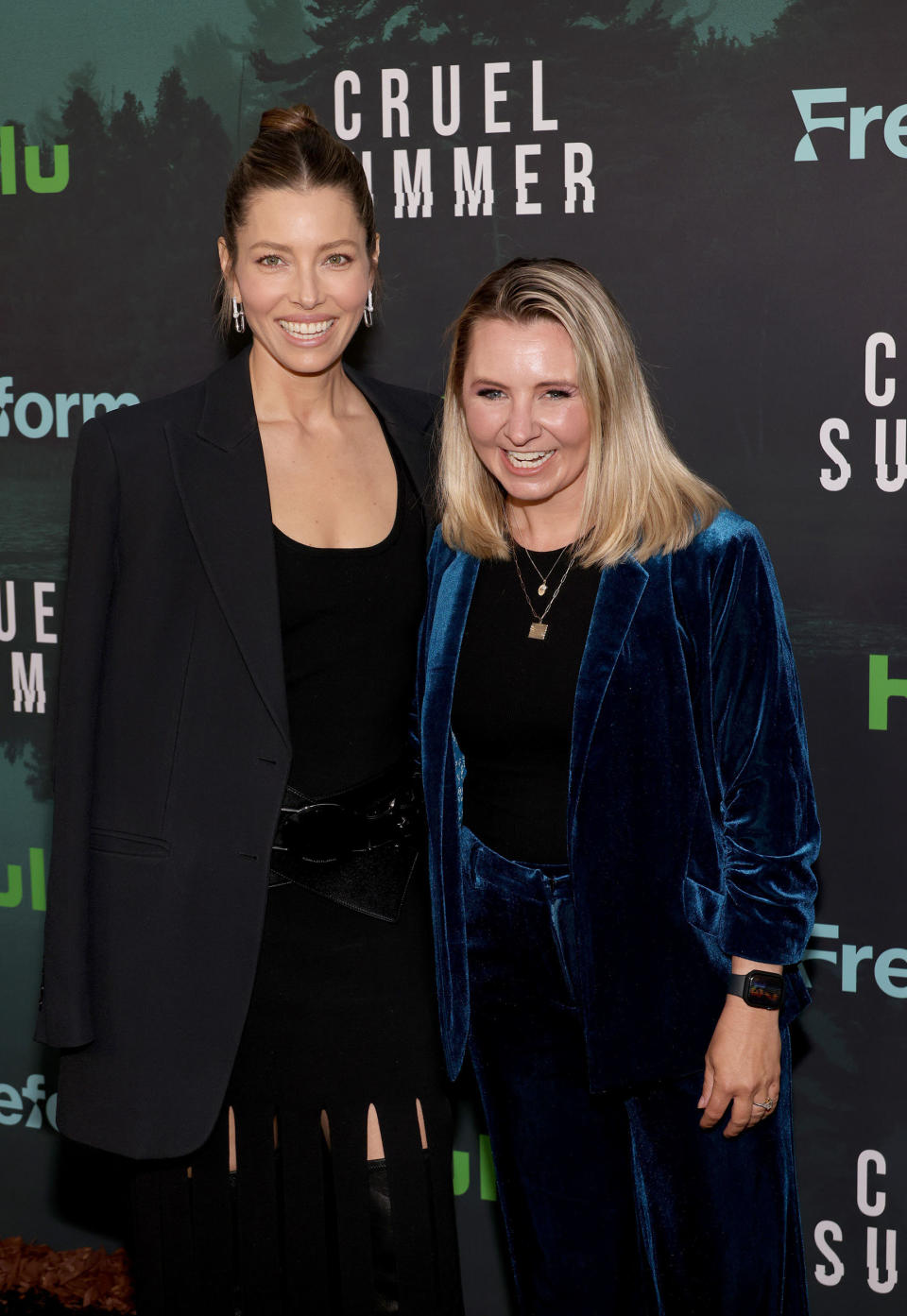 Jessica Biel and Beverley Mitchell attend the premiere of Freeform's 