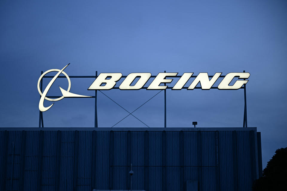 The Boeing Co. logo is displayed outside of company offices near Los Angeles International Airport (LAX) in El Segundo, California on January 18, 2024. (Photo by Patrick T. Fallon / AFP) (Photo by PATRICK T. FALLON/AFP via Getty Images)