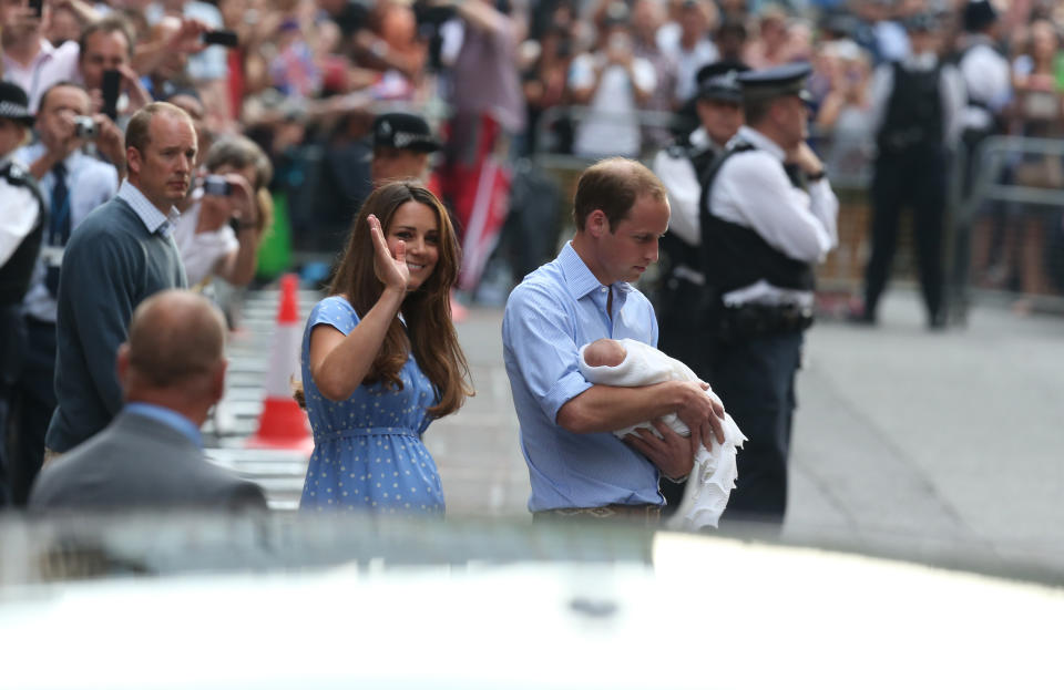 The Duke and Duchess of Cambridge leave the Lindo Wing of St Mary's Hospital in London, with their newborn son.