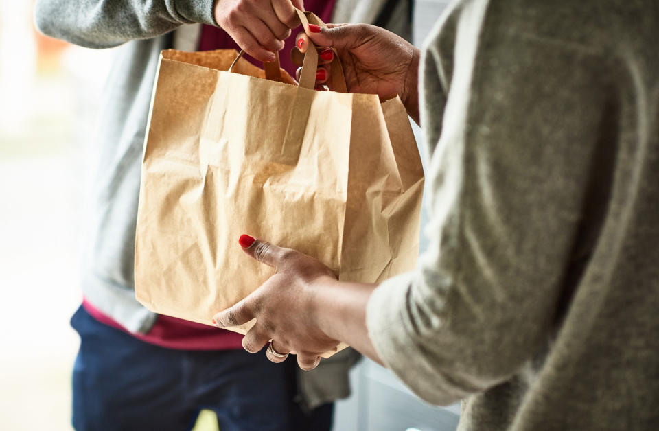 A person delivering food