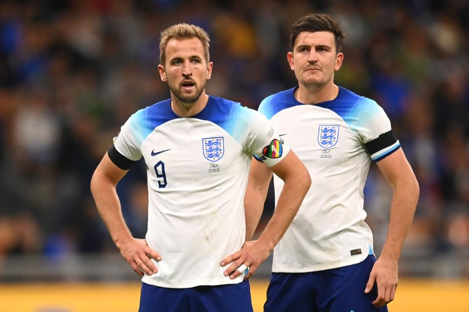 Harrys Kane and Maguire look perplexed by England’s dismal defeat (Getty)