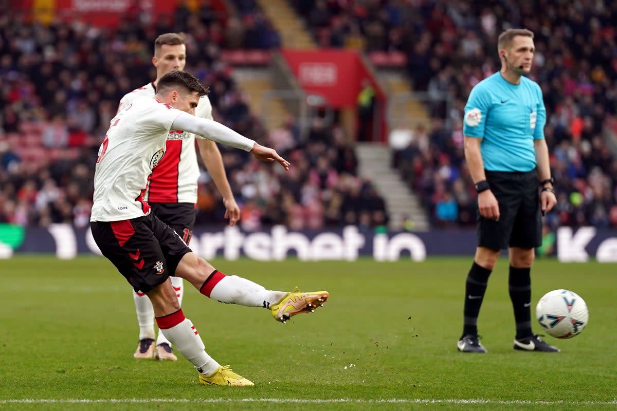 Romain Perraud opened the scoring for Southampton when he fired in a first-half free kick at St Mary’s (Adam Davy/PA) (PA Wire)