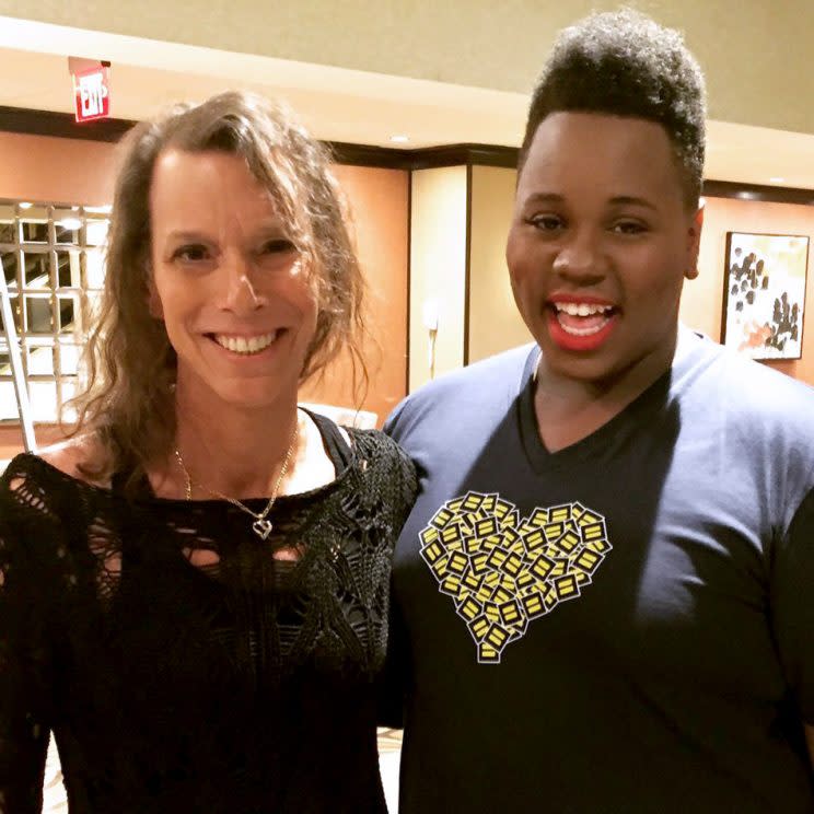 Trans Chorus of Los Angeles artistic director Lindsey Deaton, left, with actor Alex Newell from “Glee.” (Photo: courtesy of the Trans Chorus of Los Angeles)