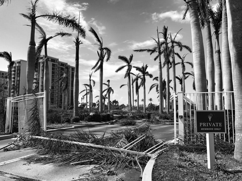 <p>Storm damage in Marco Island, Fla., where Hurricane Irma made landfall. (Photo: Holly Bailey/Yahoo News) </p>