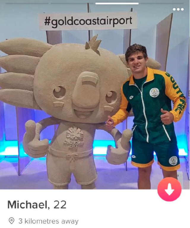 This athlete even posed with a picture the Commonwealth Games mascot Borobi. Photo: Tinder