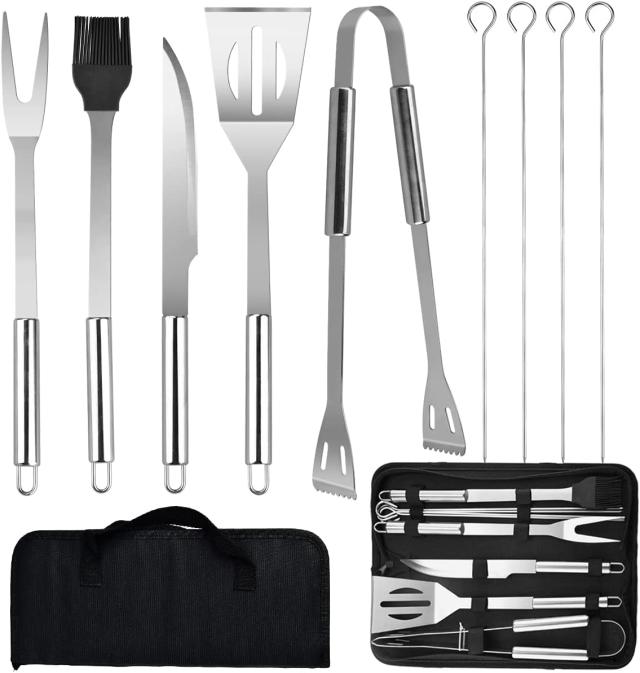 POLIGO 19PCS Barbecue Grill Utensils Kit Stainless Steel BBQ Grill Tools Set  - Premium Grill Accessories in Storage Bag for Camping - Ideal Grilling Set  Gifts for Christmas Birthday Presents Dad Men 