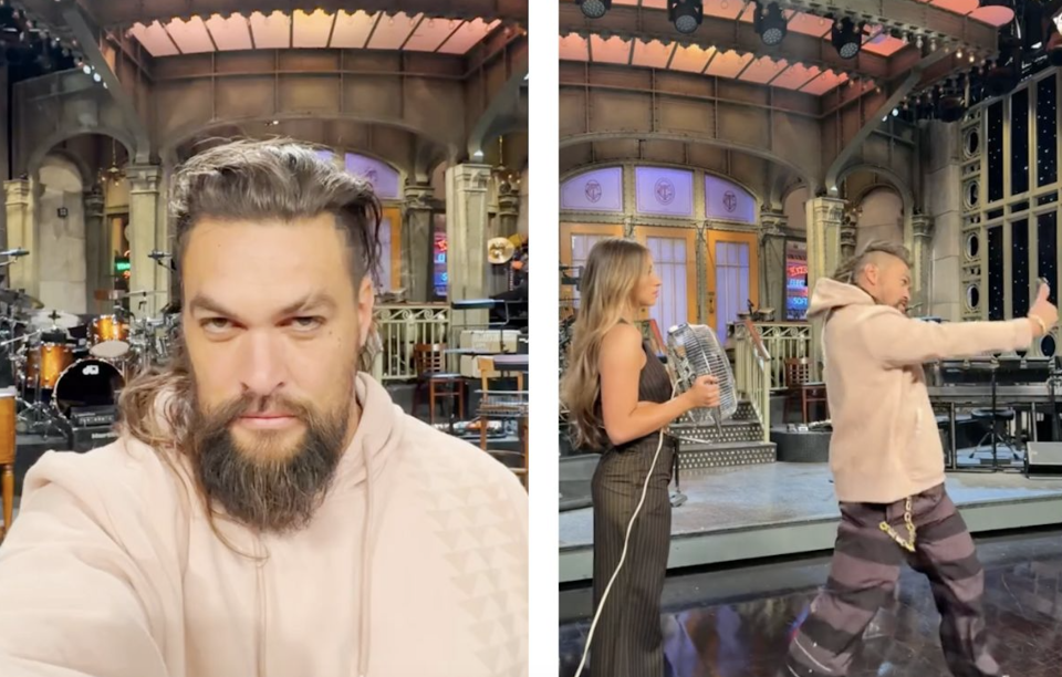 Jason Momoa and Tate Mcrae on SNL (Credit: SNL / TikTok)