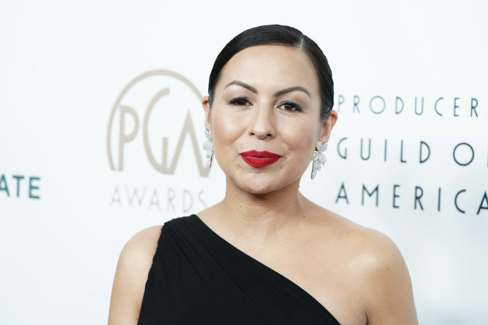 Anjelah Johnson-Reyes arrives at the 34th Annual Producers Guild Awards at the Beverly Hilton on Saturday, Feb. 25, 2023 in Beverly Hills, Calif. (Photo by Jordan Strauss/Invision for The Producers Guild of America/AP Images)