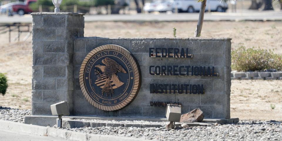 the sign outside the Dublin Federal Correctional Institution in Dublin, California.