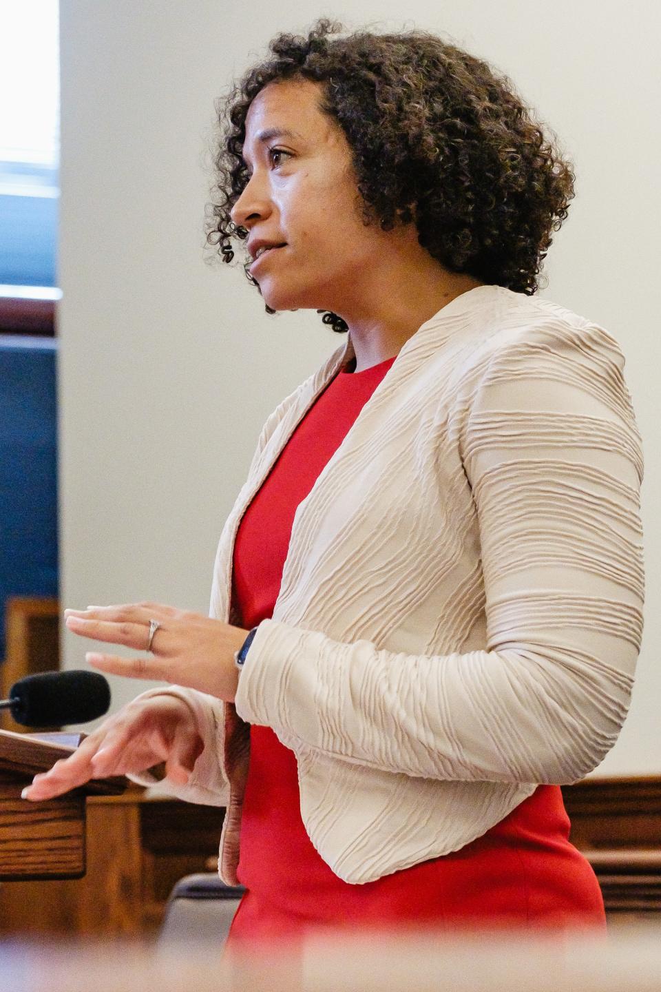 Attorney Dolores Garcia addresses the court during a sanctioning hearing in the ongoing case between Dover Chemical Corporation and the City of Dover on Monday, Sept. 18, in Tuscarawas County Common Pleas Court.