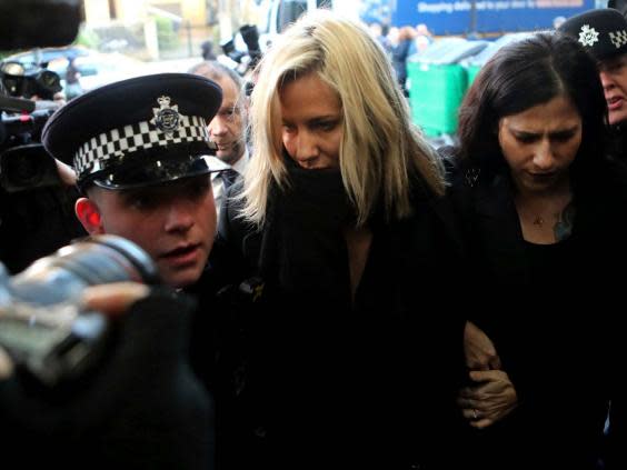 Caroline Flack arrives at Highbury Corner Magistrates’ Court in December (AP)