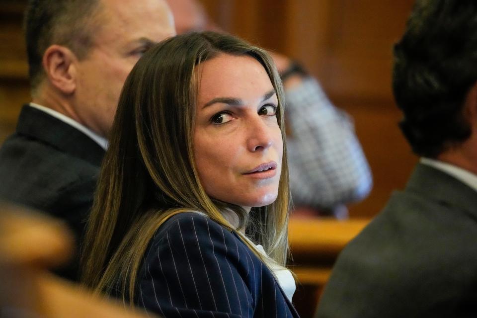 Karen Read sits Monday, June 10, 2024, in Norfolk Super Court in Dedham, Massachusetts, during her trial on charges related to the 2022 death of her boyfriend, Boston police officer John O'Keefe.  (Kayla Bartkowski/The Boston Globe via AP, Pool)