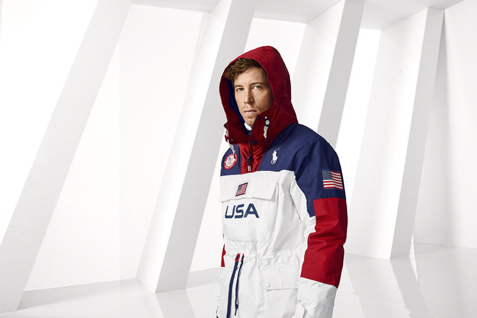 Shaun White wearing Ralph Lauren’s Team USA Opening Ceremony anorak jacket. - Credit: Steven Counts for Ralph Lauren