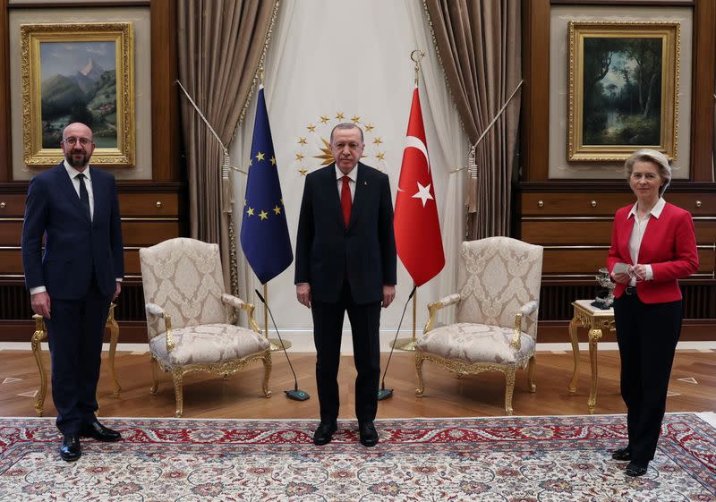 Turkish President Erdogan meets with European Council President Michel and European Commission President von der Leyen in Ankara