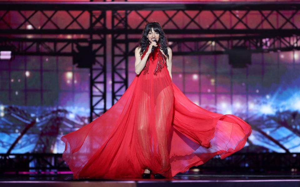 Israeli Eurovision winner Dana International on stage in Tel Aviv, 2019
