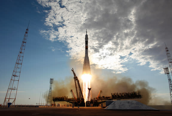 The Soyuz TMA-05M rocket launches from the Baikonur Cosmodrome in Kazakhstan on July 15, 2012.