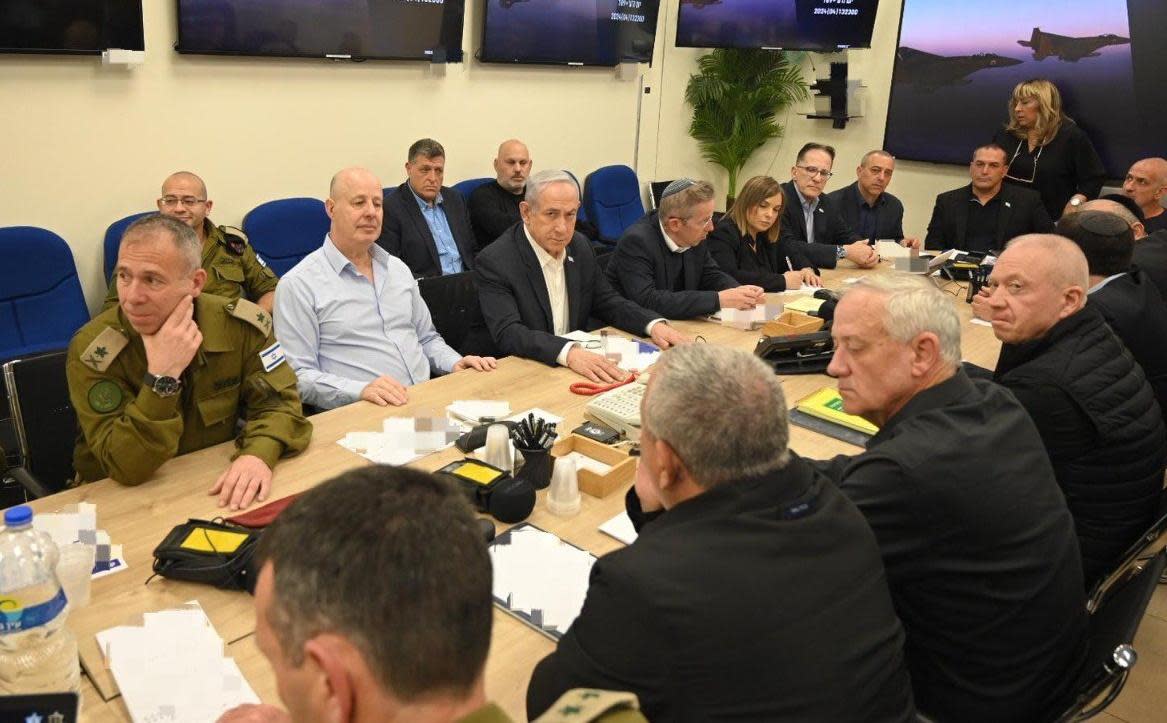 <span>Israel's war cabinet, chaired by prime minister Benjamin Netanyahu , will decide the fate of the region as it considers the nature of its response to Iran’s attacks. </span><span>Photograph: Anadolu/Getty Images</span>