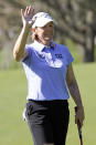 Annika Sorenstam waves to the gallery during the first round of the Gainbridge LPGA golf tournament Thursday, Feb. 25, 2021, in Orlando, Fla. (AP Photo/John Raoux)