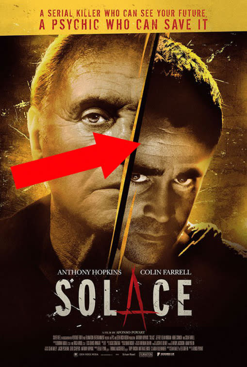 Solace: What’s the deal with the big, weird head, Colin Farrell? No, really, though, why is there so much of the top of his head, and with all that hair too? It’s freaking us out. Make it stop.