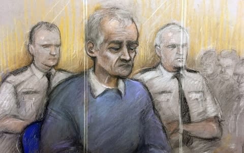 Court artist sketch by Elizabeth Cook of former football coach Barry Bennell appearing at Liverpool Crown Court  - Credit: PA