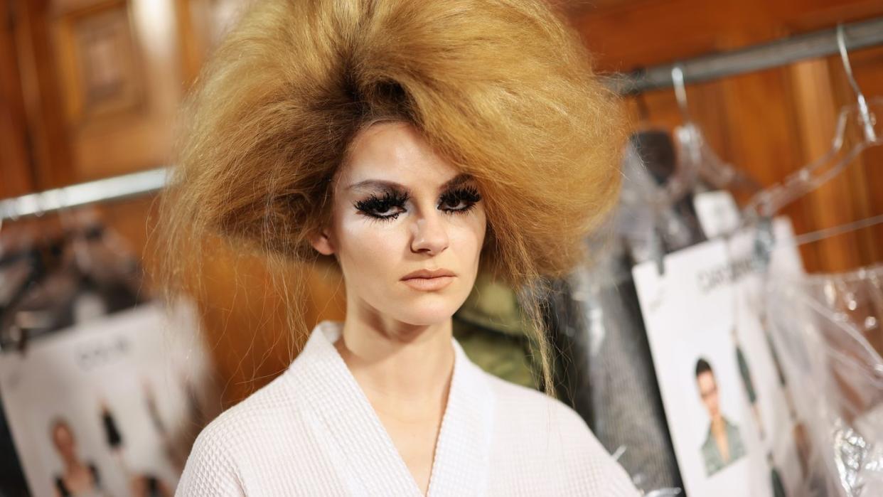 new york, new york february 02 a model poses backstage at the marc jacobs runway 2024 show at the park avenue armory on february 02, 2024 in new york city photo by dimitrios kambourisgetty images for marc jacobs