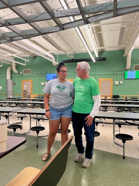 Rachel Sinclair (left), first year math teacher, was honored with the "You nailed it" award given to a first year teacher who demonstrated excellence in the first year of teaching. Sinclair was presented the award by Dana Altobelli, history teacher.