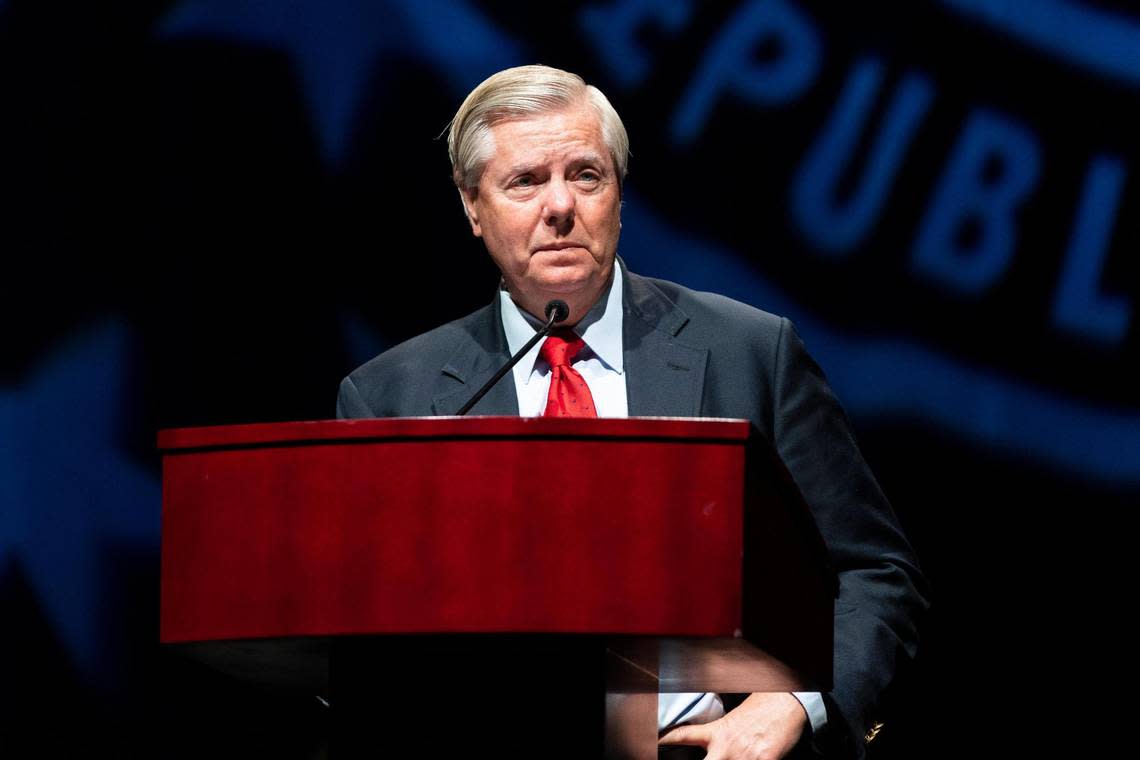 South Carolina Senator Lindsey Graham speaks to the Silver Elephant Gala at the Columbia Convention Center on Friday, July 29, 2022.