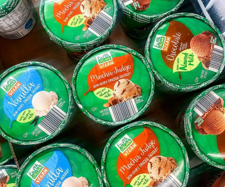 <p>It can be tough for vegans to find good ice cream, but Aldi rises to the challenge. Earth Grown's Non-Dairy Frozen Dessert comes in flavors like classic vanilla and chocolate as well as decadent Mocha Fudge. A pint of frosty sweetness made with almond milk, so this item is an instant <a href="https://www.instagram.com/aldi.mademedoit/" rel="nofollow noopener" target="_blank" data-ylk="slk:favorite;elm:context_link;itc:0;sec:content-canvas" class="link ">favorite</a> for vegans and healthy eaters. </p>