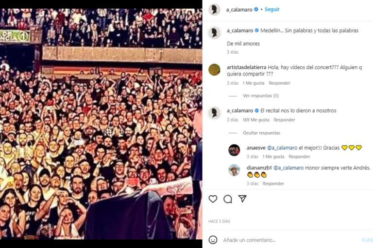 Calamaro compartió un posteo tras su show en Medellín