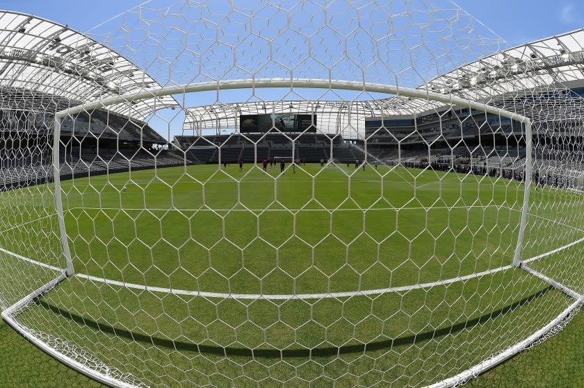 LOS ANGELES, CA - APRIL 18: Players of the Los Angeles FC practice for the first time on the field at the Banc of California Stadium on April 18, 2018 in Los Angeles, California. (Photo by Jayne Kamin-Oncea/Getty Images)