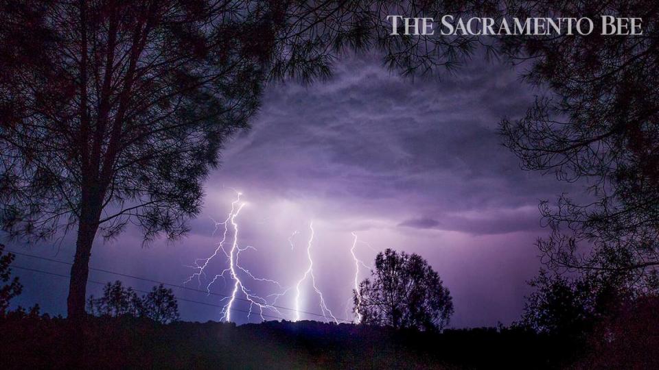 Lightning cracks through the sky over El Dorado County in the early morning.