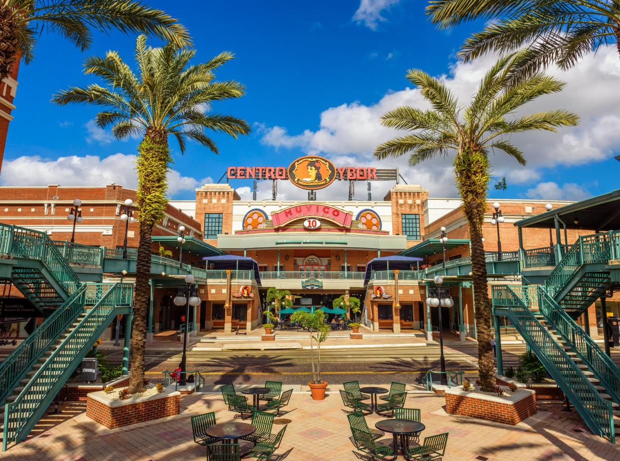 Tampa, Florida, USA - January 11, 2020 : Centro Ybor Shopping Center with retailers, restaurants and entertainment venues in the historic Ybor city.