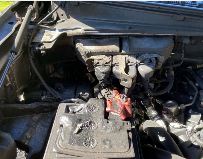 This photo was submitted as part of a legal exhibit in a lawsuit filed July 2022 against Ford Motor Co. on behalf of Expedition and Lincoln Navigator owners involving defective parts that may cause spontaneous combustion, as occurred with customer Paul Rich of Oregon case in June 2022.