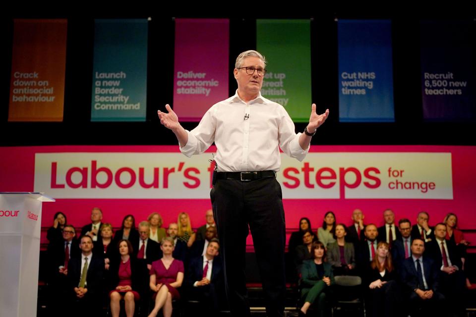 Labour Party leader Sir Keir Starmer speaks during his visit to the Backstage Centre, Purfleet, for the launch of Labour's doorstep offer to voters ahead of the general election. Picture date: Thursday May 16, 2024.