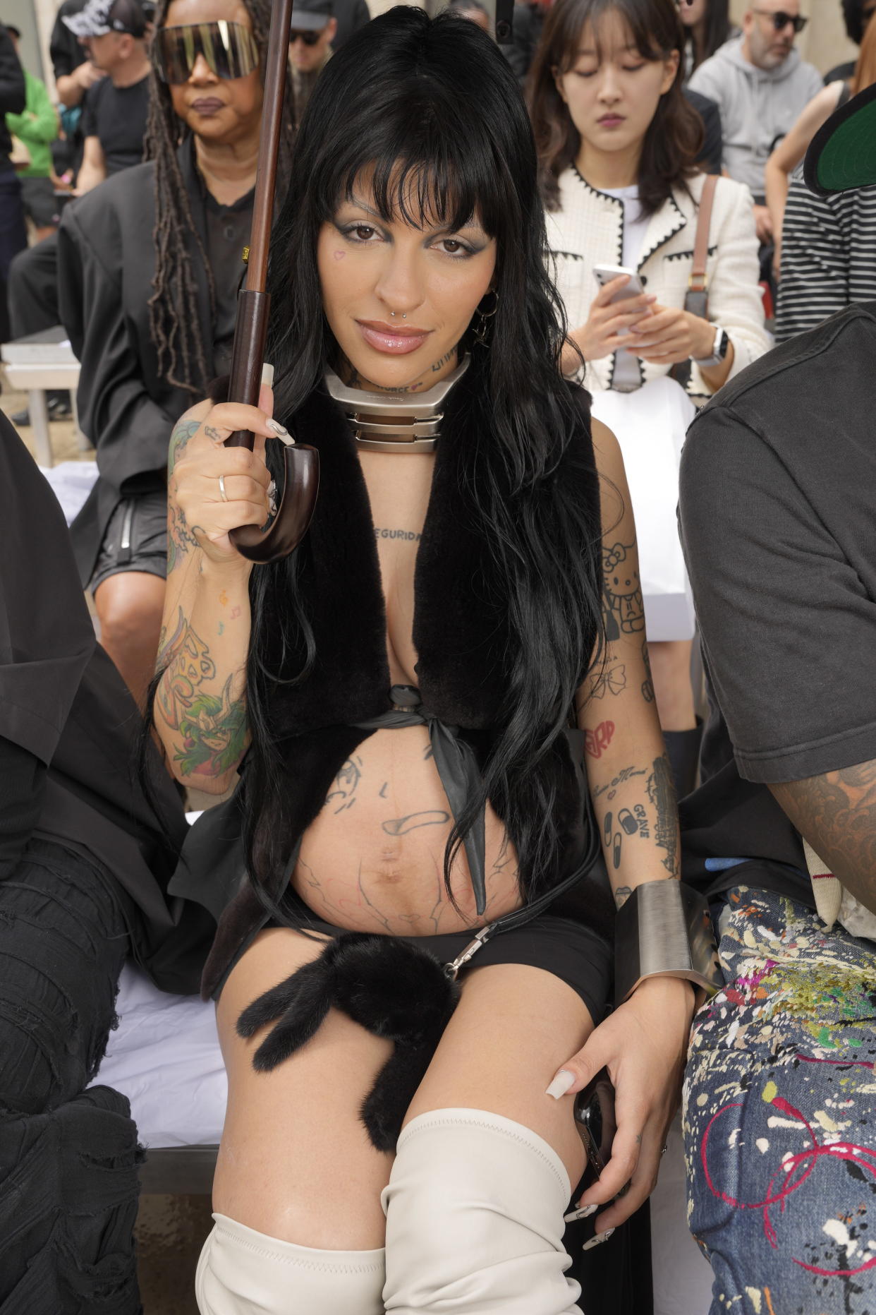 Cazzu in the front row at the Rick Owens Men's Spring 2024 at the Palais de Tokyo on June 22, 2023 in Paris, France. (Photo by Swan Gallet/WWD via Getty Images)