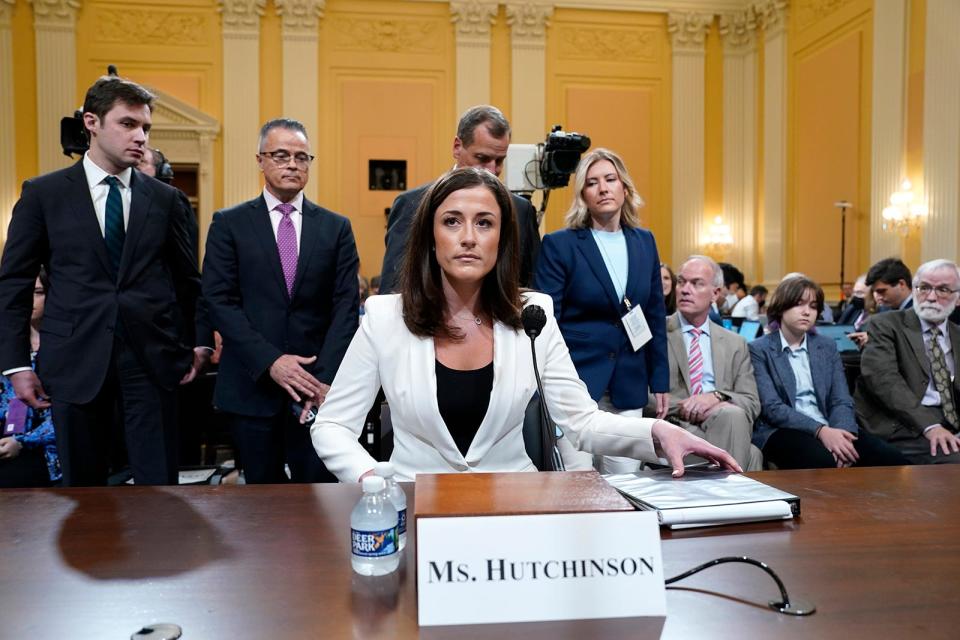 Cassidy Hutchinson, an aide to former White House Chief of Staff Mark Meadows, waits to testify before the U.S. House Select Committee on Tuesday.