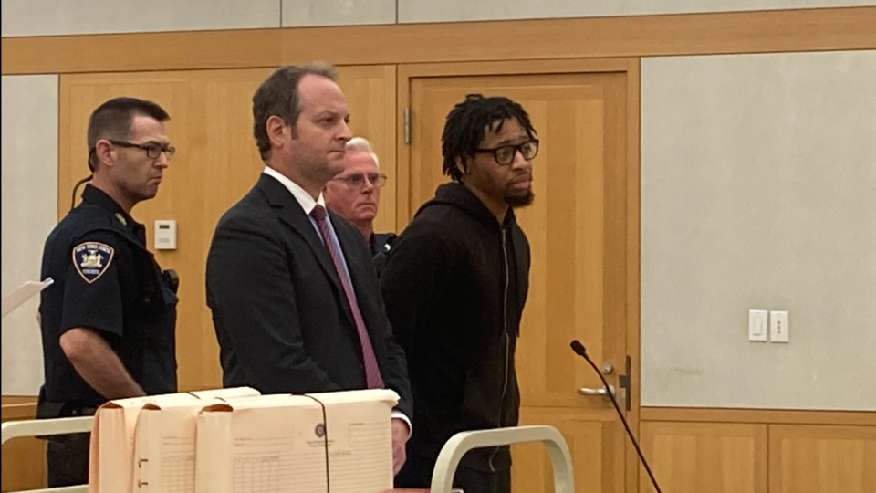 Jerome Wilson, right, with his lawyer Michael Lambert before he is sentenced to 15 years in prison for manslaughter in the Aug. 25, 2020, shooting death of Chazz Mitchell in Yonkers.