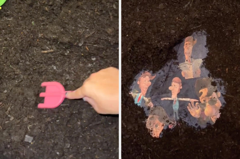 Myra's digs in the dirt pit and reveals that the bottom has images of Jimmy Neutron's dad